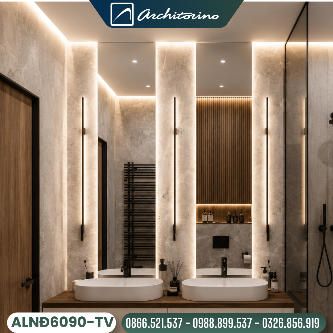 Gương Khung Hợp Kim Nhôm Mạ Đen Có Đèn Led ALNĐ6090-TV
