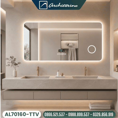 gương khung vàng đèn led