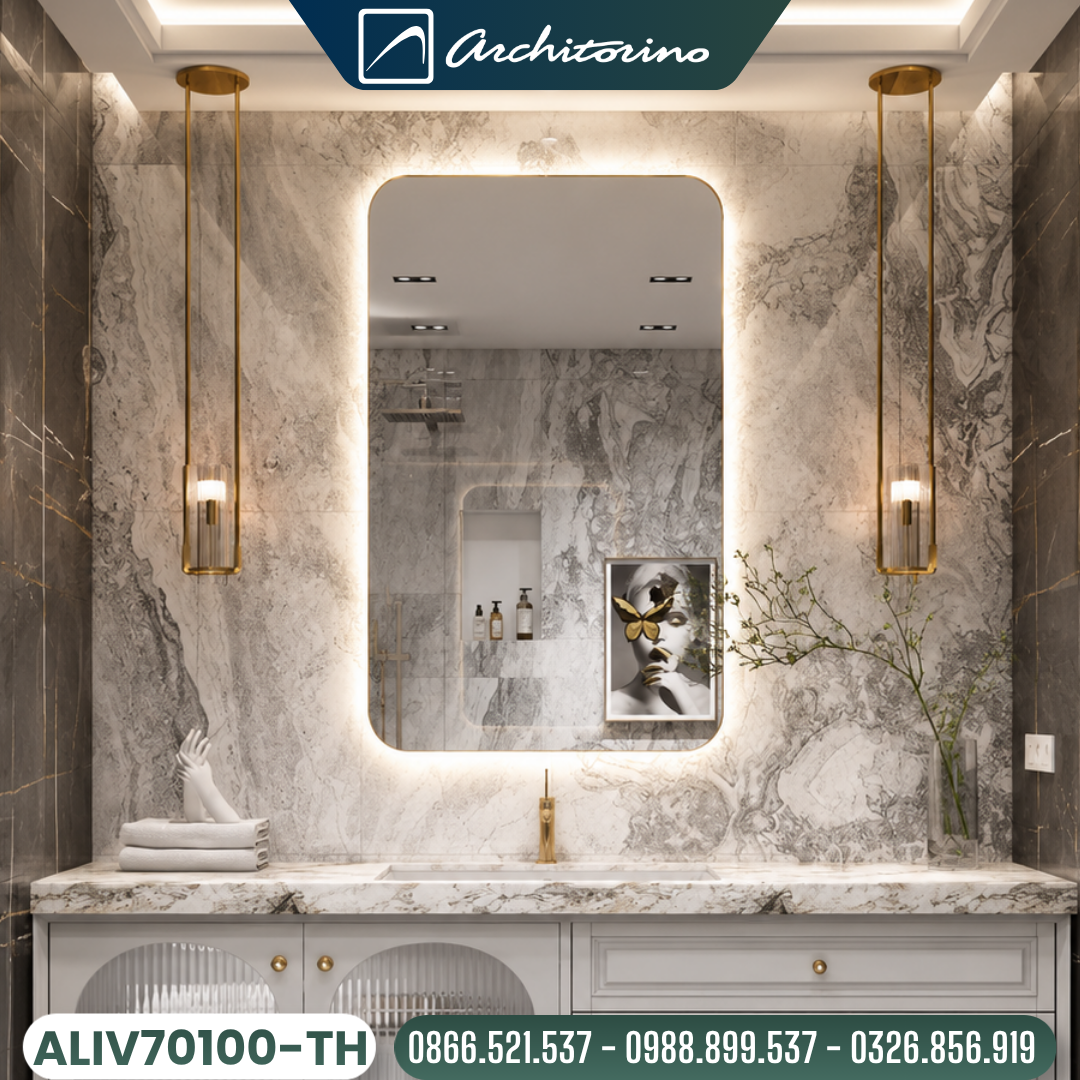 Gương Phòng Tắm Đèn Led Khung Mạ PVD Cao Cấp Architorino ALIV70100-TH