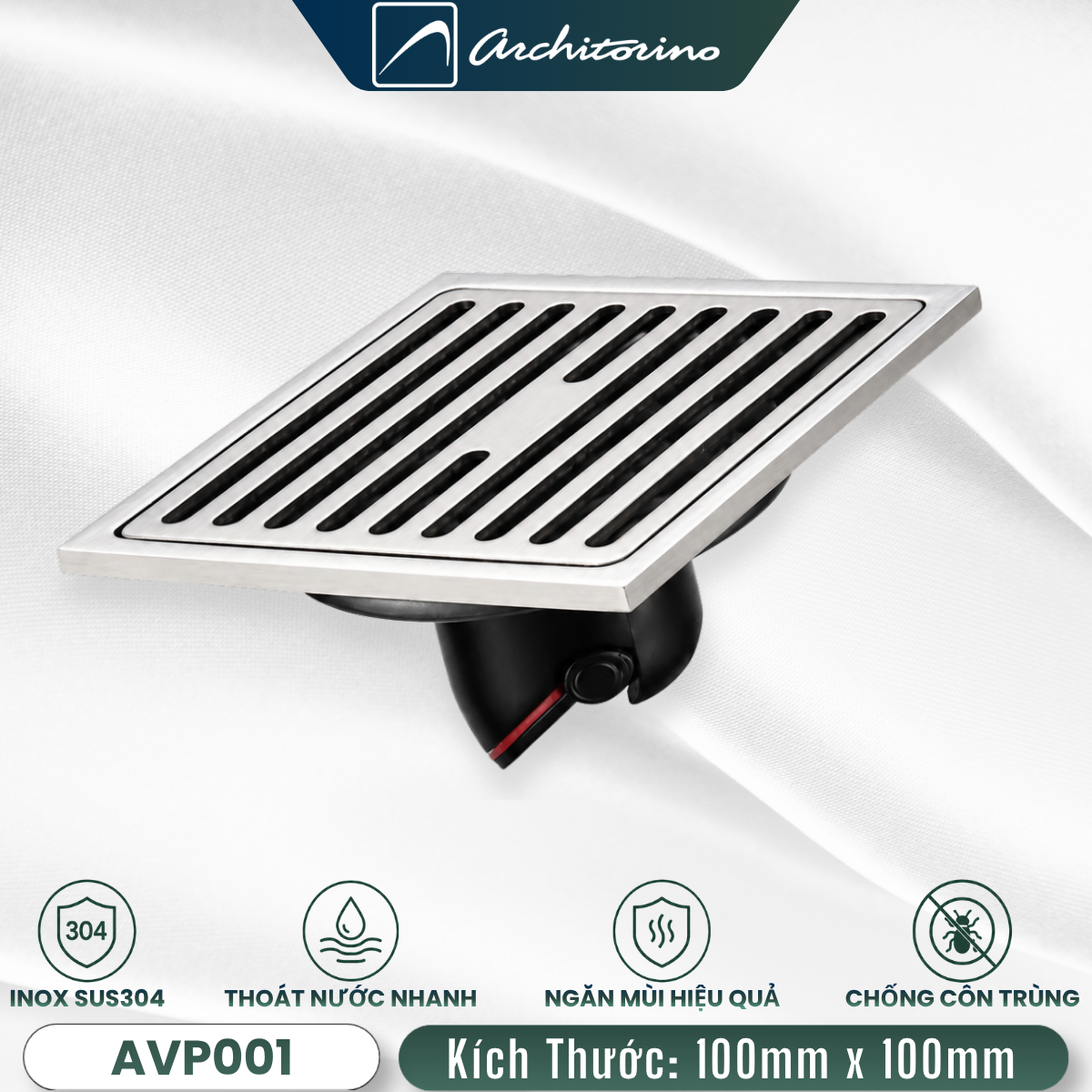 Phễu Thoát Sàn Chống Mùi Inox SUS304 Architorino AVP001