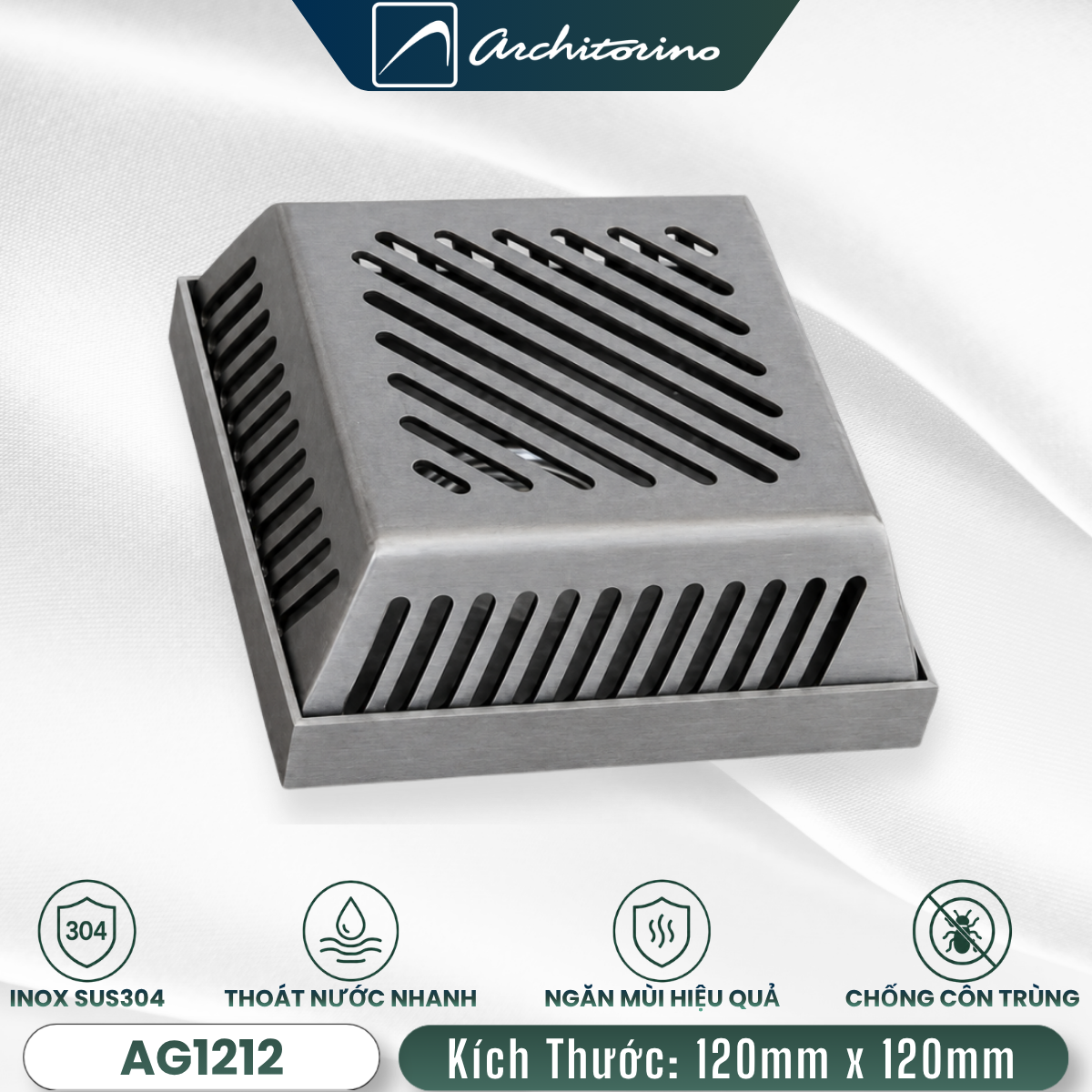 Phễu Thu Sàn Inox SUS304 Architorino AG1212