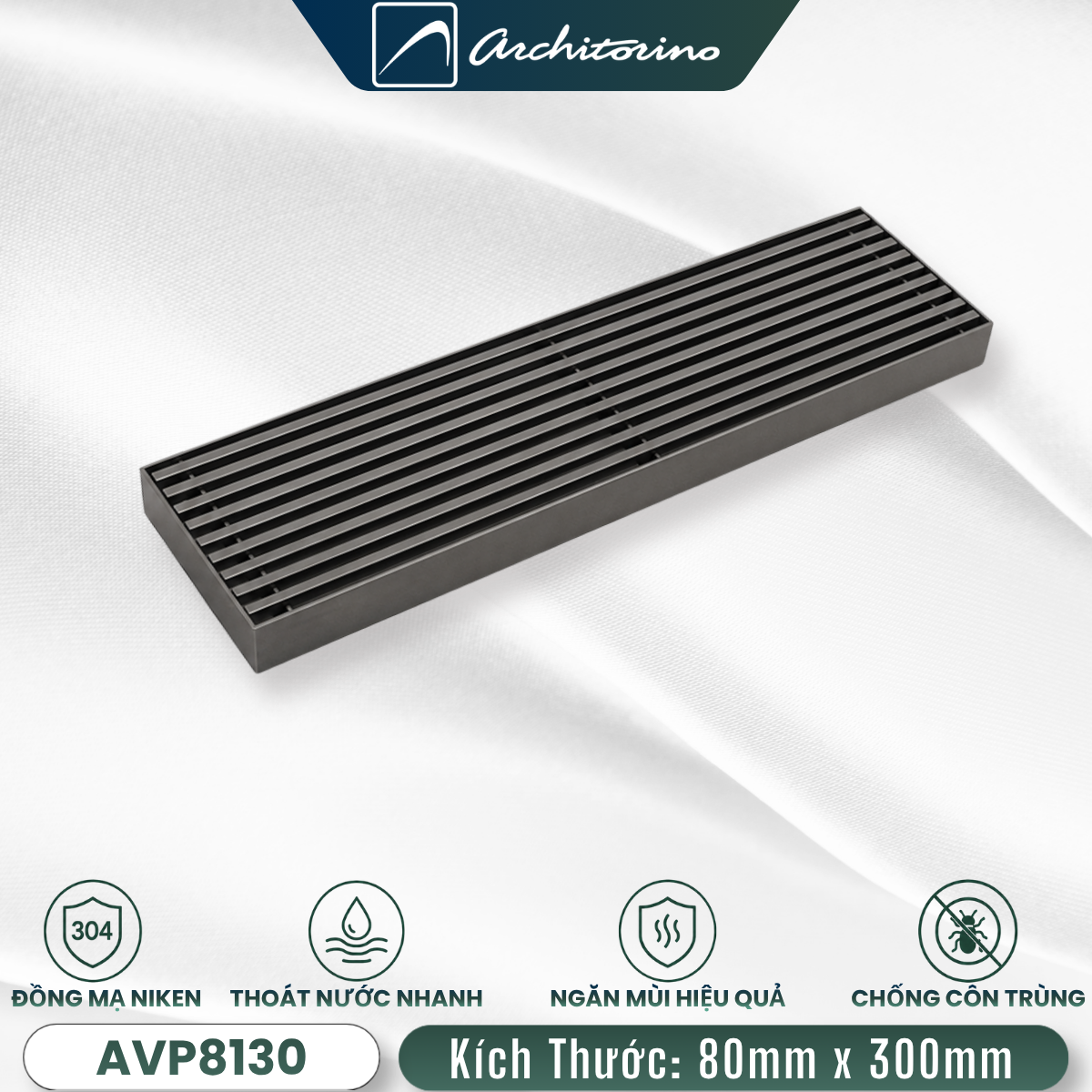 Phễu Thoát Sàn Dài Đồng Mạ Niken Architorino AVP8130