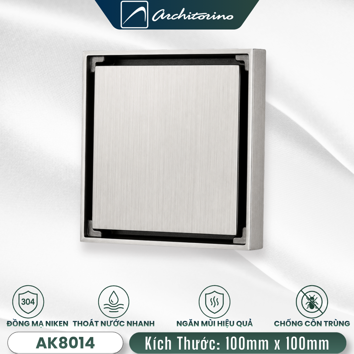 Phễu Thoát Sàn Nắp Kín Inox Architorino AK8014