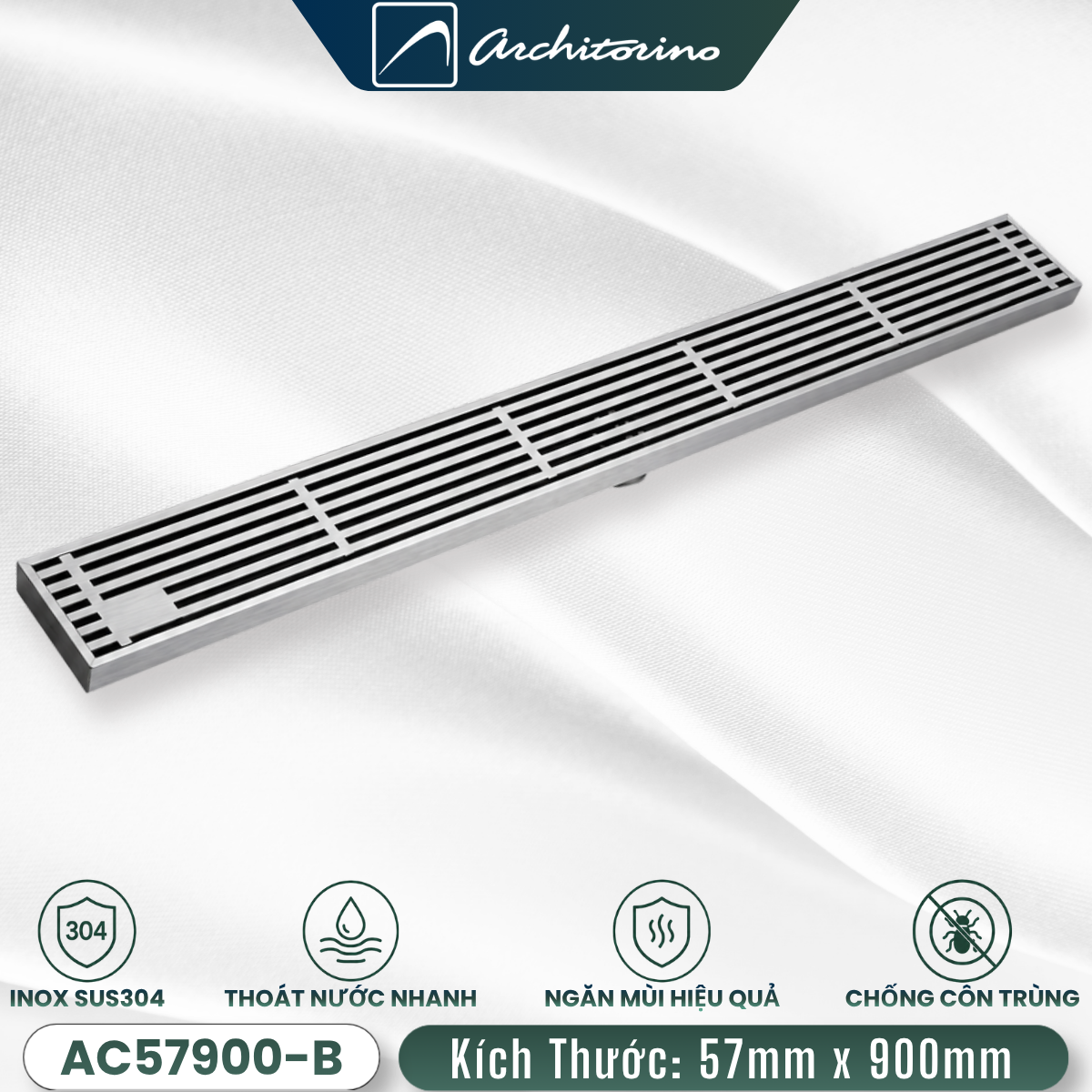 Phễu Thoát Sàn Dài Inox SUS304 Architorino AC57900-B