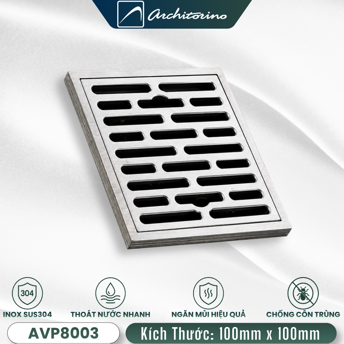 Phễu Thoát Sàn Inox SUS304 Architorino AVP8003