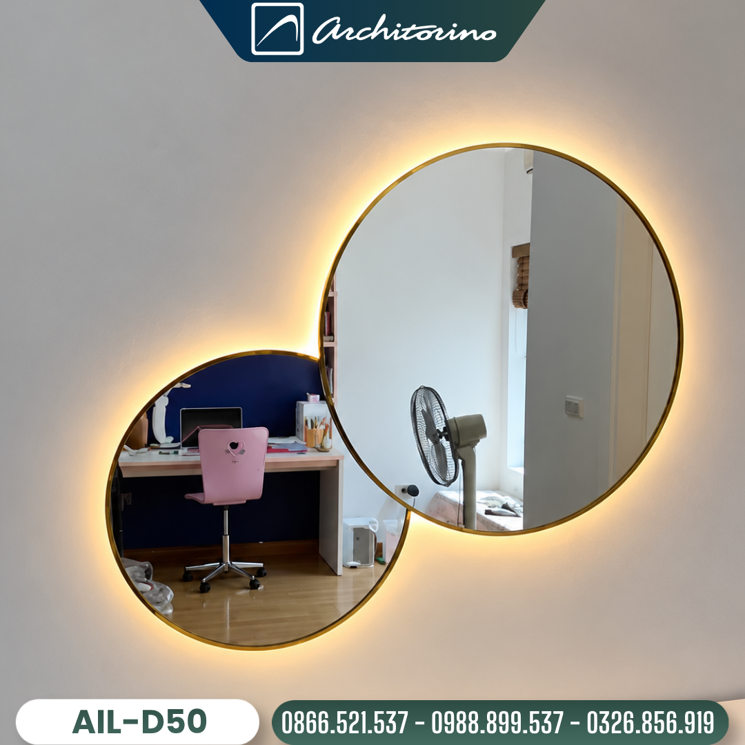 Gương Trang Điểm Hình Tròn  Đèn Led Viền Mạ PVD Cao Cấp Architorino AIL-D50