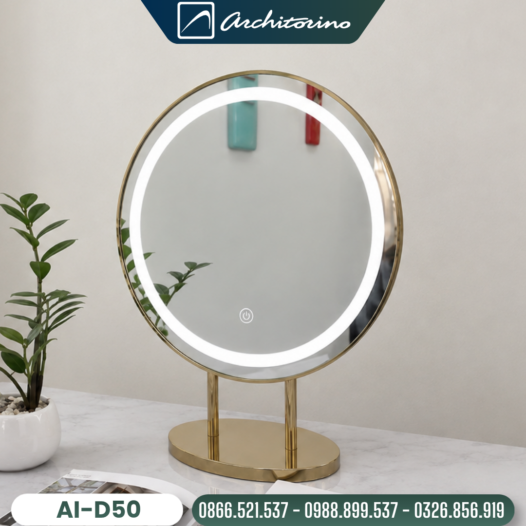 Gương Bàn Trang Điểm Khung Mạ PVD Có Chân Đế Cao Cấp Architorino AI-D50