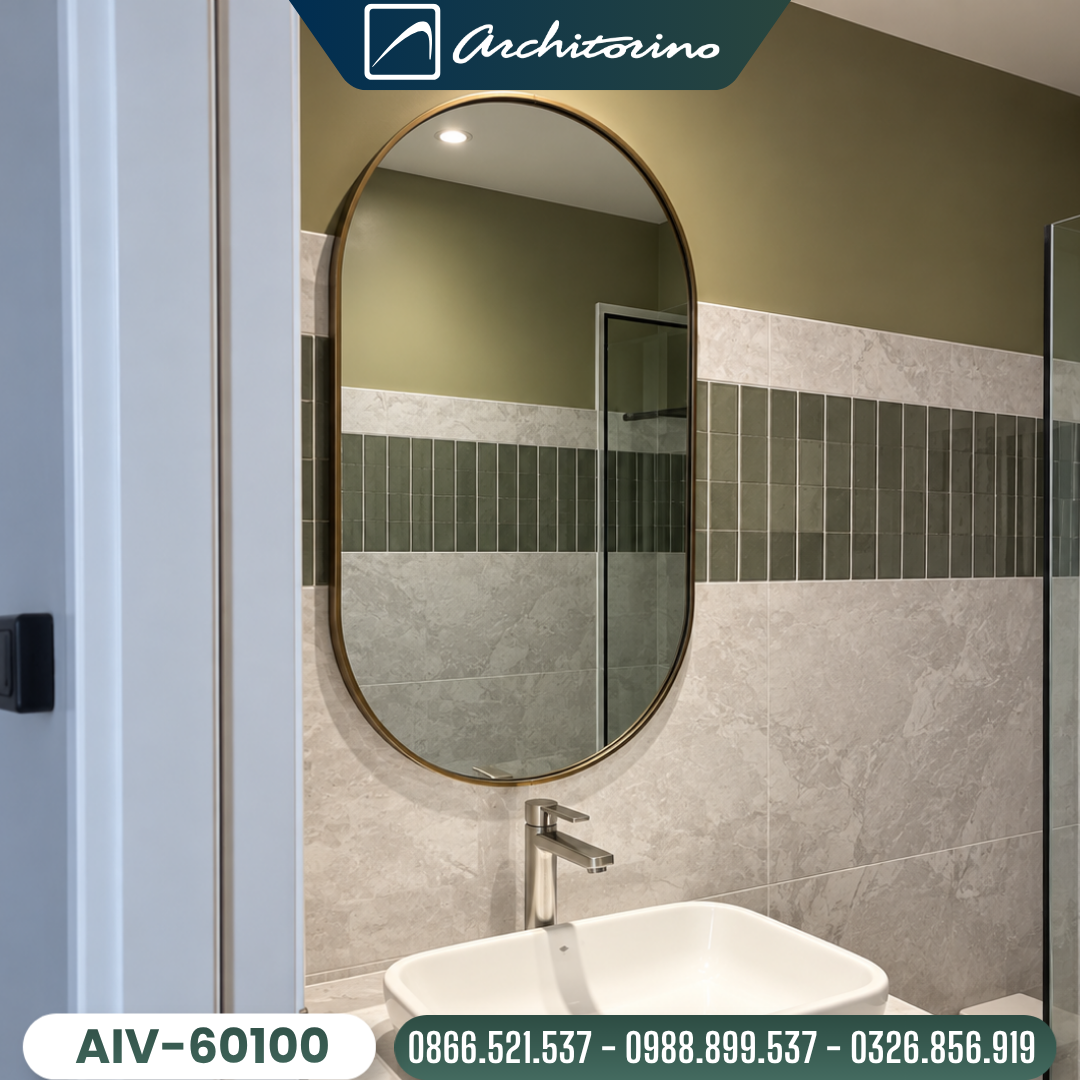 Gương Bầu Dục Khung Viền Mạ Vàng hồng PVD Cao Cấp Architorino AIV-60100
