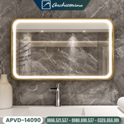 Gương Phòng Tắm Có Đèn Khung Viền Mạ PVD Cao Cấp Architorino APVD-14090