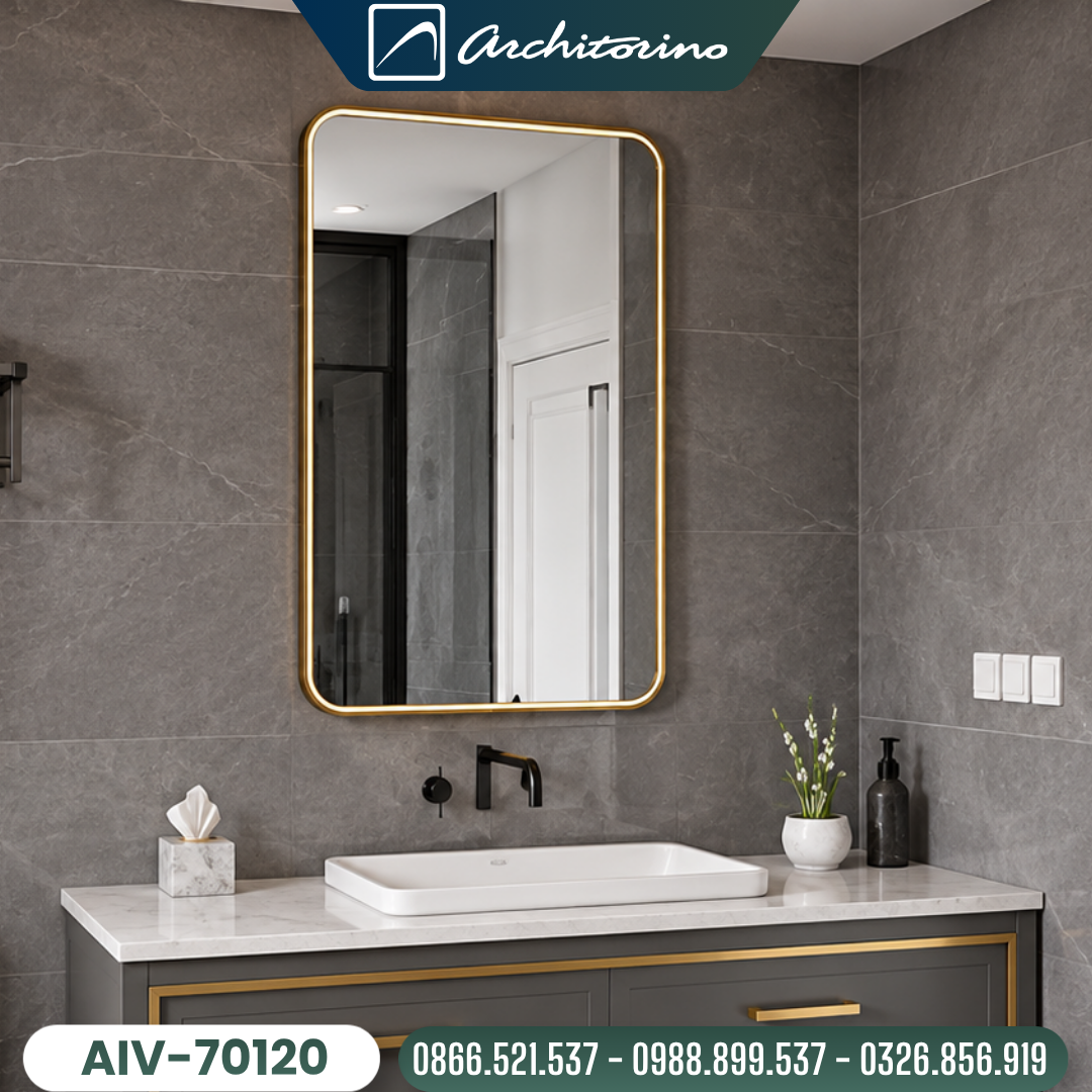 Gương Phòng Tắm Khung Mạ PVD Vàng Cao Cấp Architorino AIV-70120