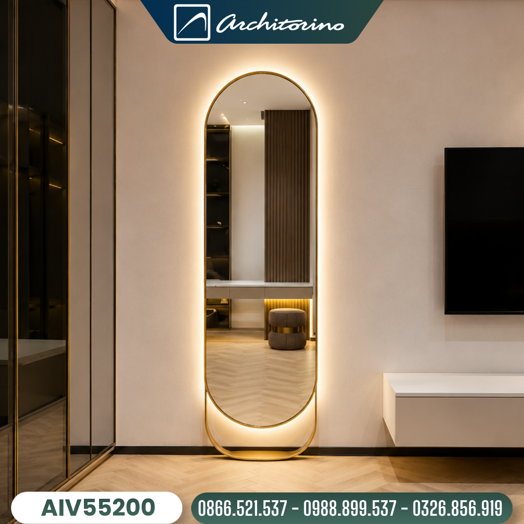 Gương Soi Toàn Thân Treo Tường Khung Inox Mạ PVD Cao Cấp Architorino AIV55200